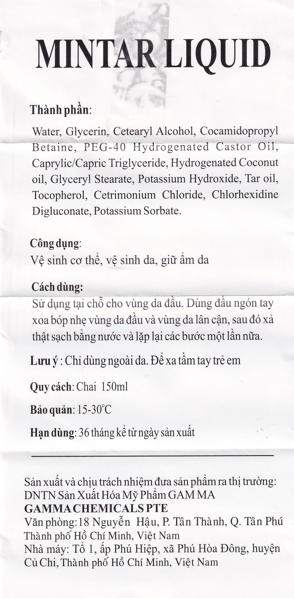 Hình ảnh Dầu gội Mintar Liquid Gamma vệ sinh da đầu, sạch gàu, giảm gàu cho da đầu (150ml)