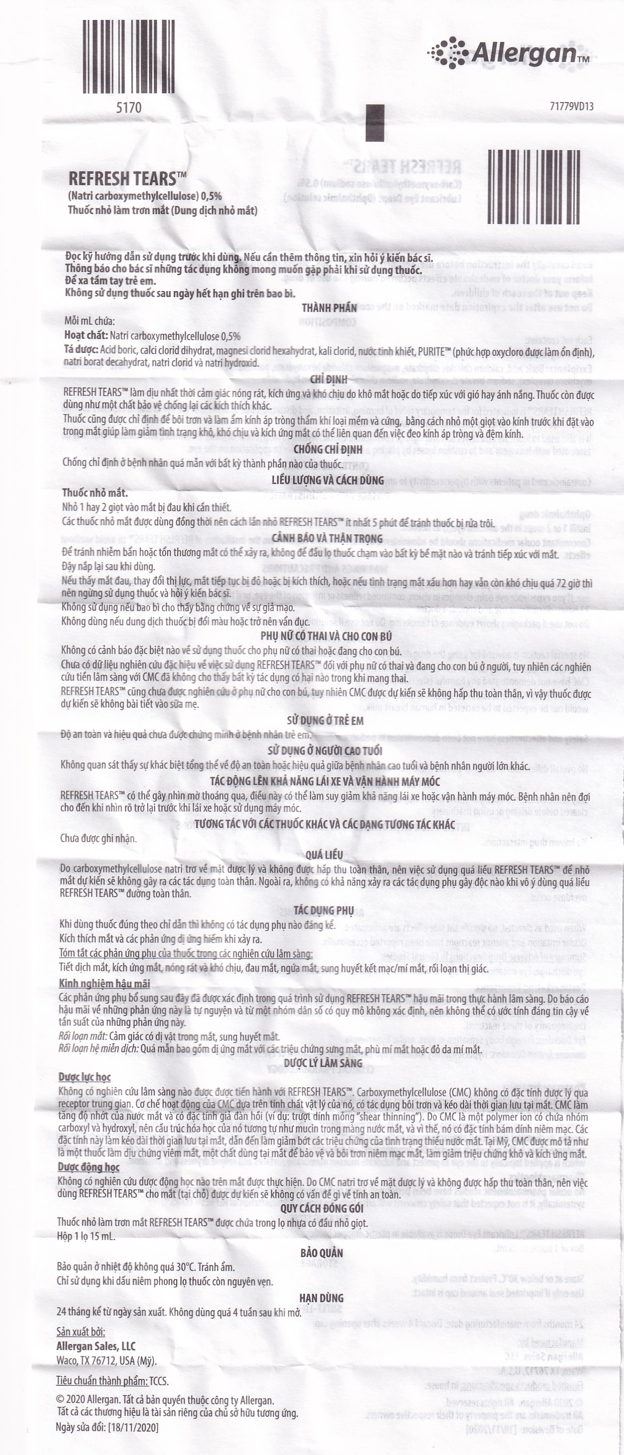 Hình ảnh Thuốc nhỏ mắt Refresh Tears Allergan giảm khô mắt, mắt đỏ (15ml)