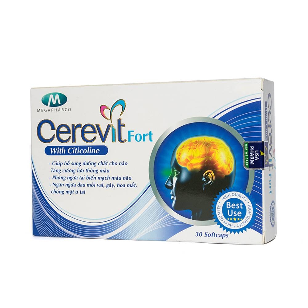 Hình ảnh Viên uống Cerevit Fort Megapharco bổ sung dưỡng chất cho não, tăng cường lưu thông máu (3 vỉ x 10 viên)