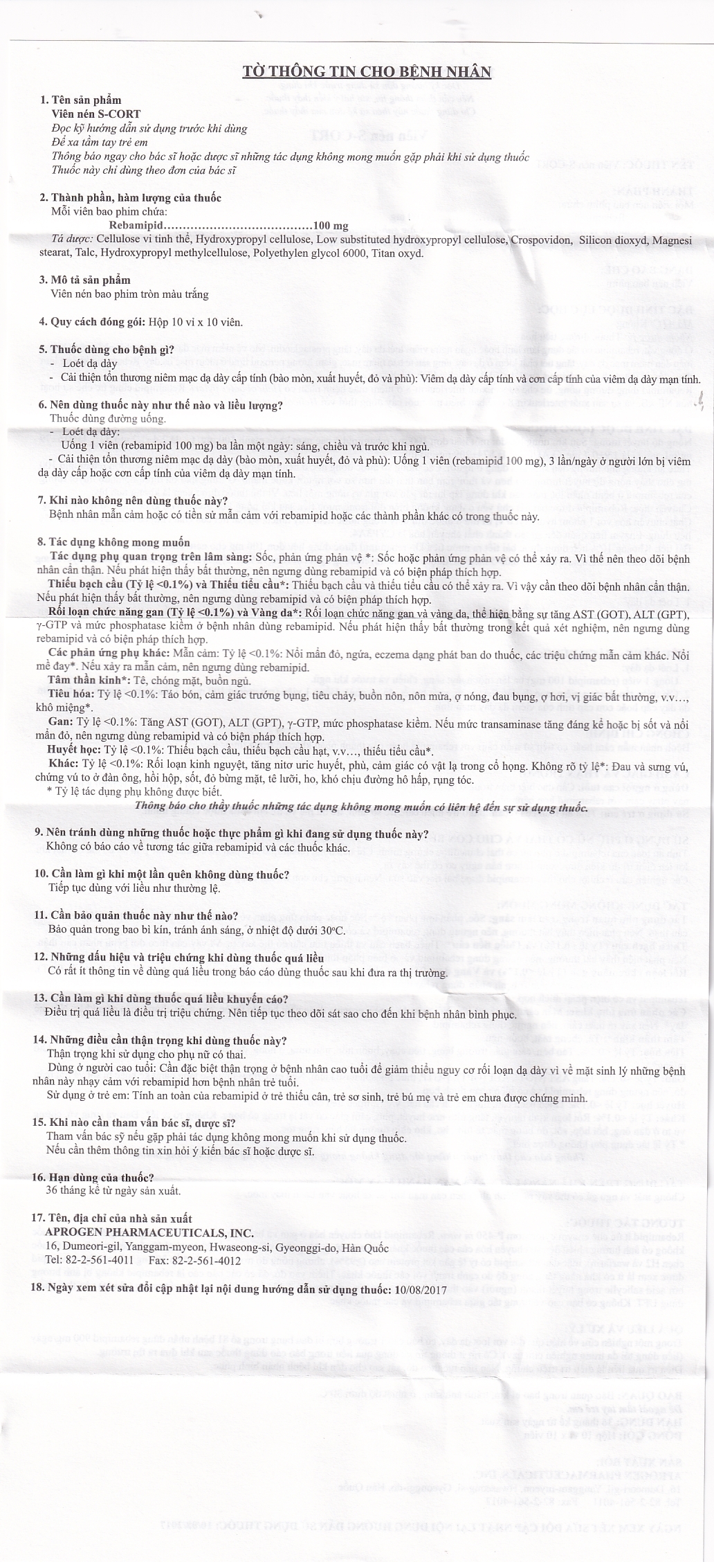 Hình ảnh Thuốc S-Cort Tablet 100mg Schnell điều trị loét dạ dày, tổn thương niêm mạc dạ dày (10 vỉ x 10 viên) 