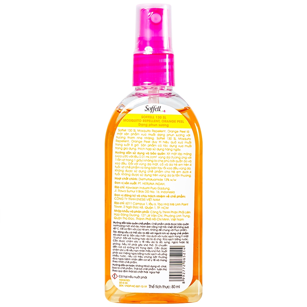Hình ảnh Xịt xua muỗi Soffell hương cam giúp chống muỗi trong suốt 8 giờ (80ml)
