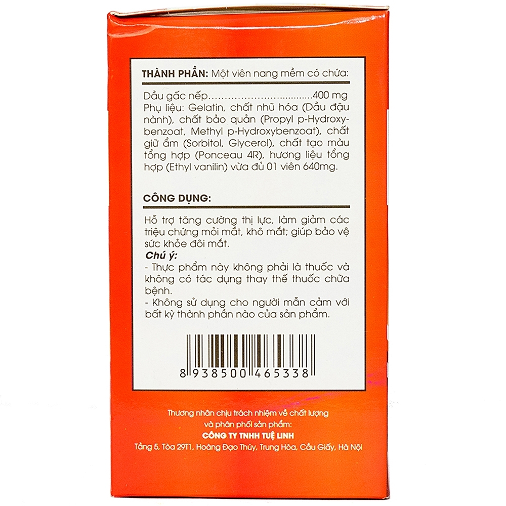 Hình ảnh Viên uống Dầu Gấc Tuệ Linh hỗ trợ bảo vệ sức khỏe đôi mắt, tăng cường thị lực (100 viên)