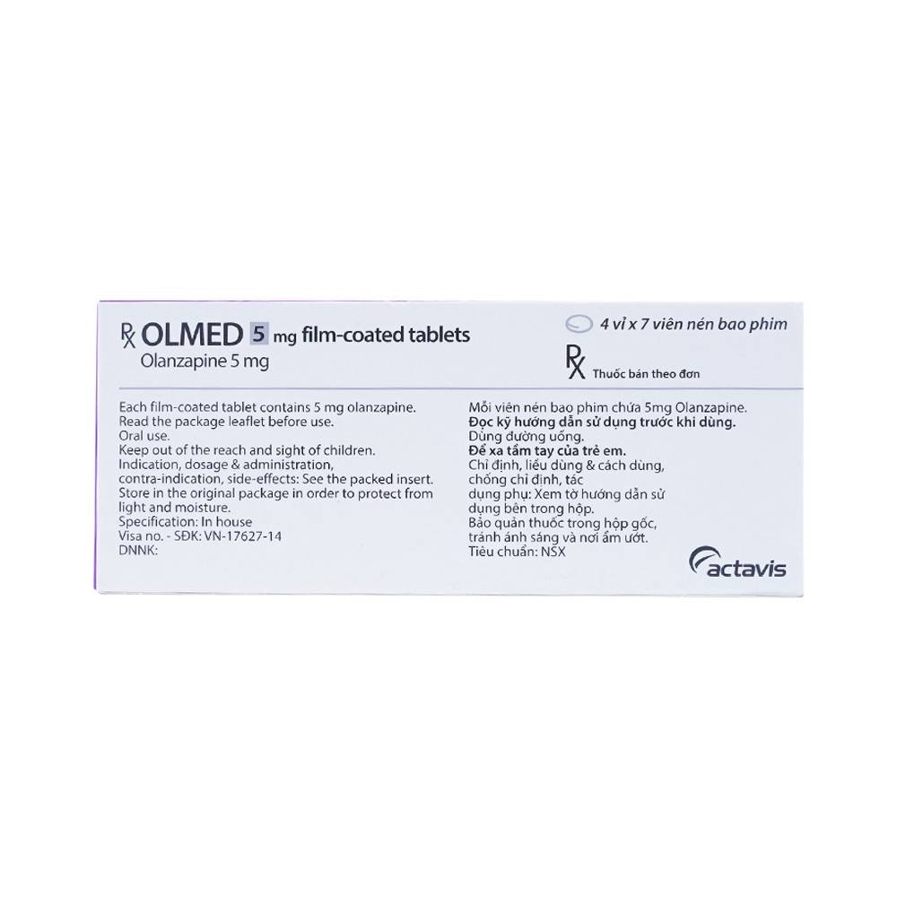 Hình ảnh Viên nén Olmed 5mg Actavis điều trị bệnh tâm thần phân liệt (4 vỉ x 7 viên)