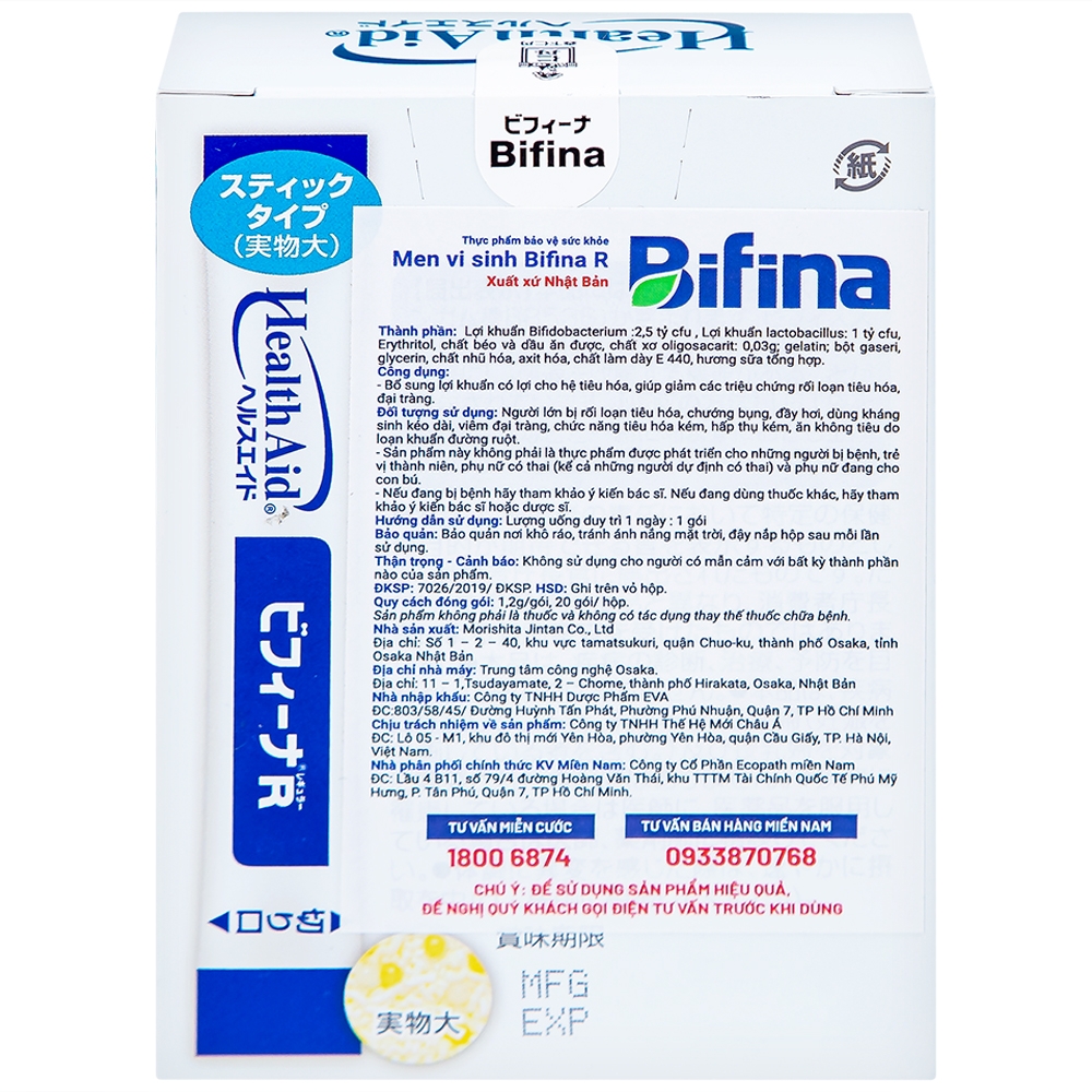 Hình ảnh Men vi sinh Bifina R Health Aid bổ sung lợi khuẩn cho tiêu hóa, giảm rối loạn tiêu hóa, đại tràng (20 gói)