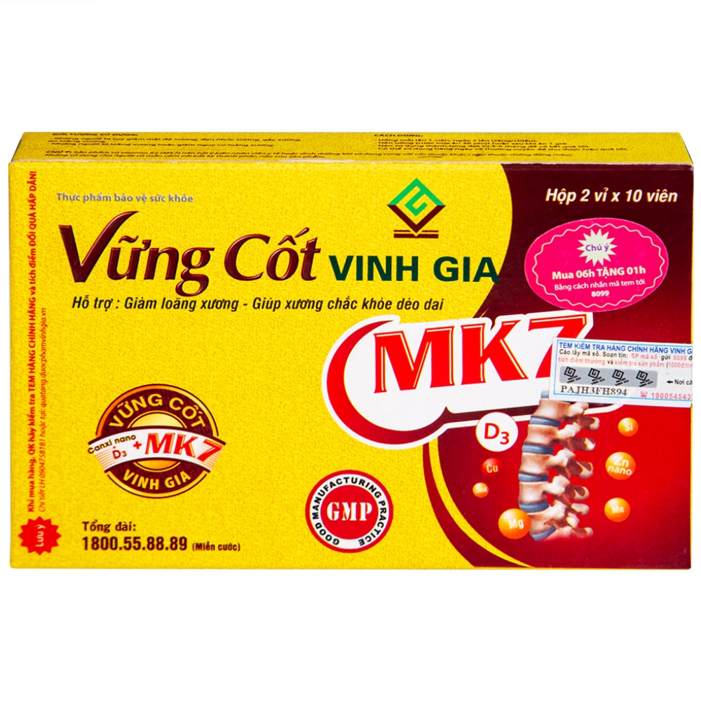 Hình ảnh Viên uống Vững Cốt Vinh Gia hỗ trợ giảm loãng xương, giúp xương chắc khỏe dẻo dai (2 vỉ x 10 viên)