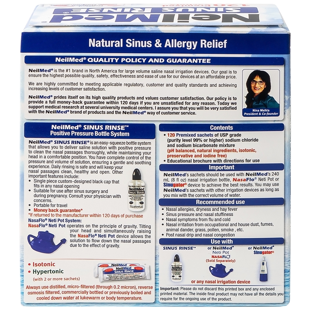 Hình ảnh Gói hỗn hợp pha dung dịch rửa mũi NeilMed Sinus Rinse giảm và ngăn ngừa các chứng viêm mũi dị ứng (120 gói)