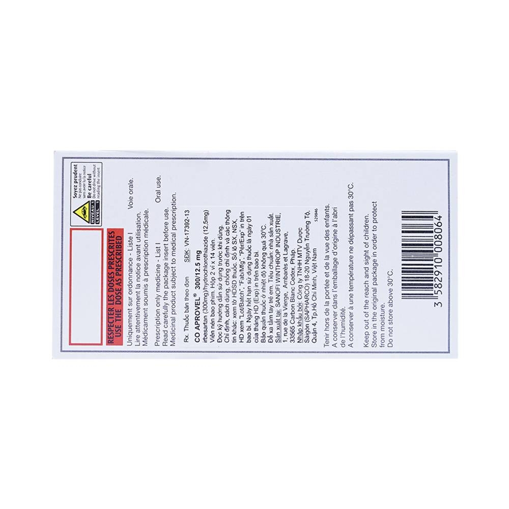 Hình ảnh Thuốc Coaprovel 300mg/12.5mg Sanofi điều trị tăng huyết áp nguyên phát (2 vỉ x 14 viên)