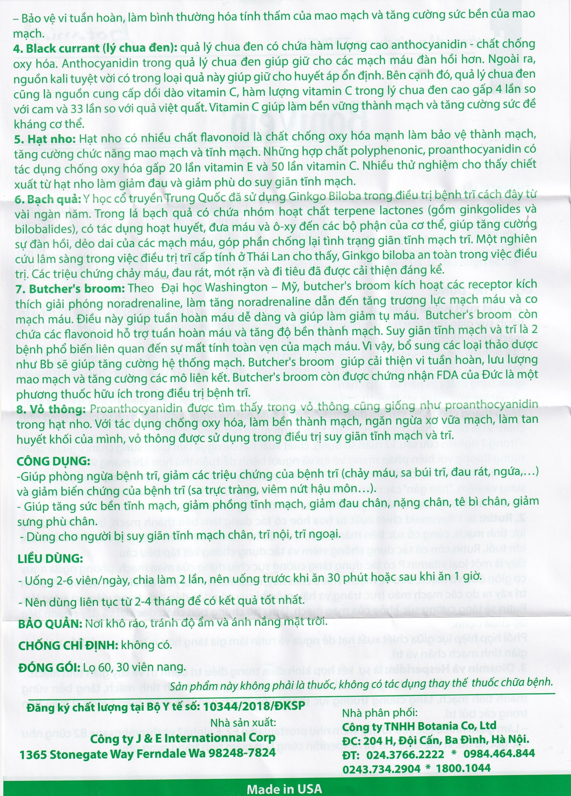 Hình ảnh Viên uống BoniVein Botania hỗ trợ tăng sức bền của tĩnh mạch (30 viên)