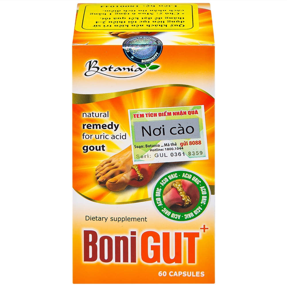 Hình ảnh Viên uống BoniGut Botania giảm nồng độ acid uric trong máu, hỗ trợ điều trị bệnh gout (60 viên)