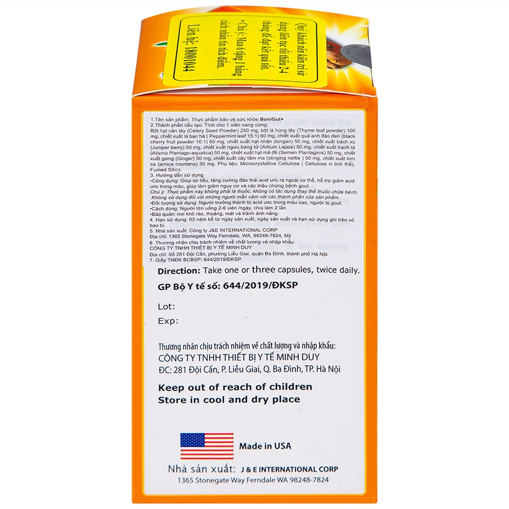 Hình ảnh Viên uống BoniGut Botania giảm nồng độ acid uric trong máu, hỗ trợ điều trị bệnh gout (60 viên)
