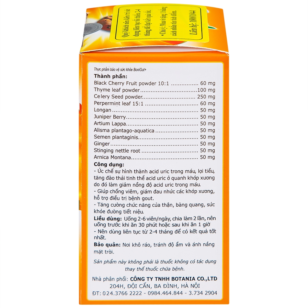 Hình ảnh Viên uống BoniGut Botania giảm nồng độ acid uric trong máu, hỗ trợ điều trị bệnh gout (60 viên)