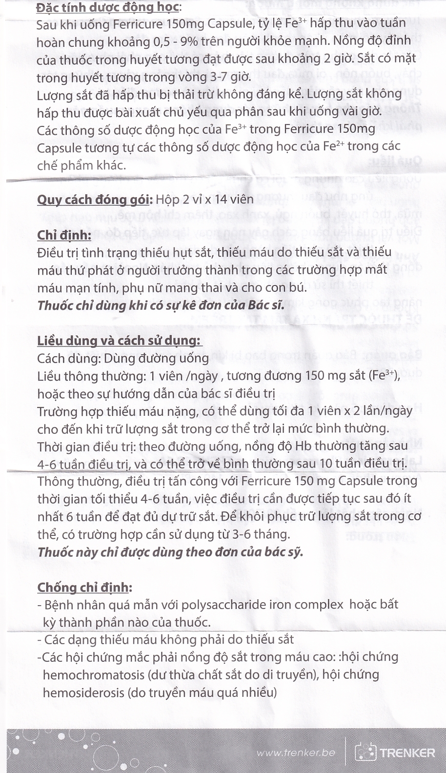 Hình ảnh Thuốc Ferricure 150mg Trenker điều trị thiếu sắt, thiếu máu do thiếu sắt (2 vỉ x 14 viên)