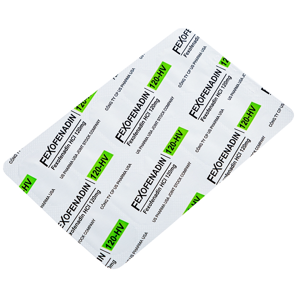 Hình ảnh Thuốc Fexofenadin 120-HV USP điều trị viêm mũi dị ứng theo mùa, mày đay mạn tính vô căn (10 vỉ x 10 viên)
