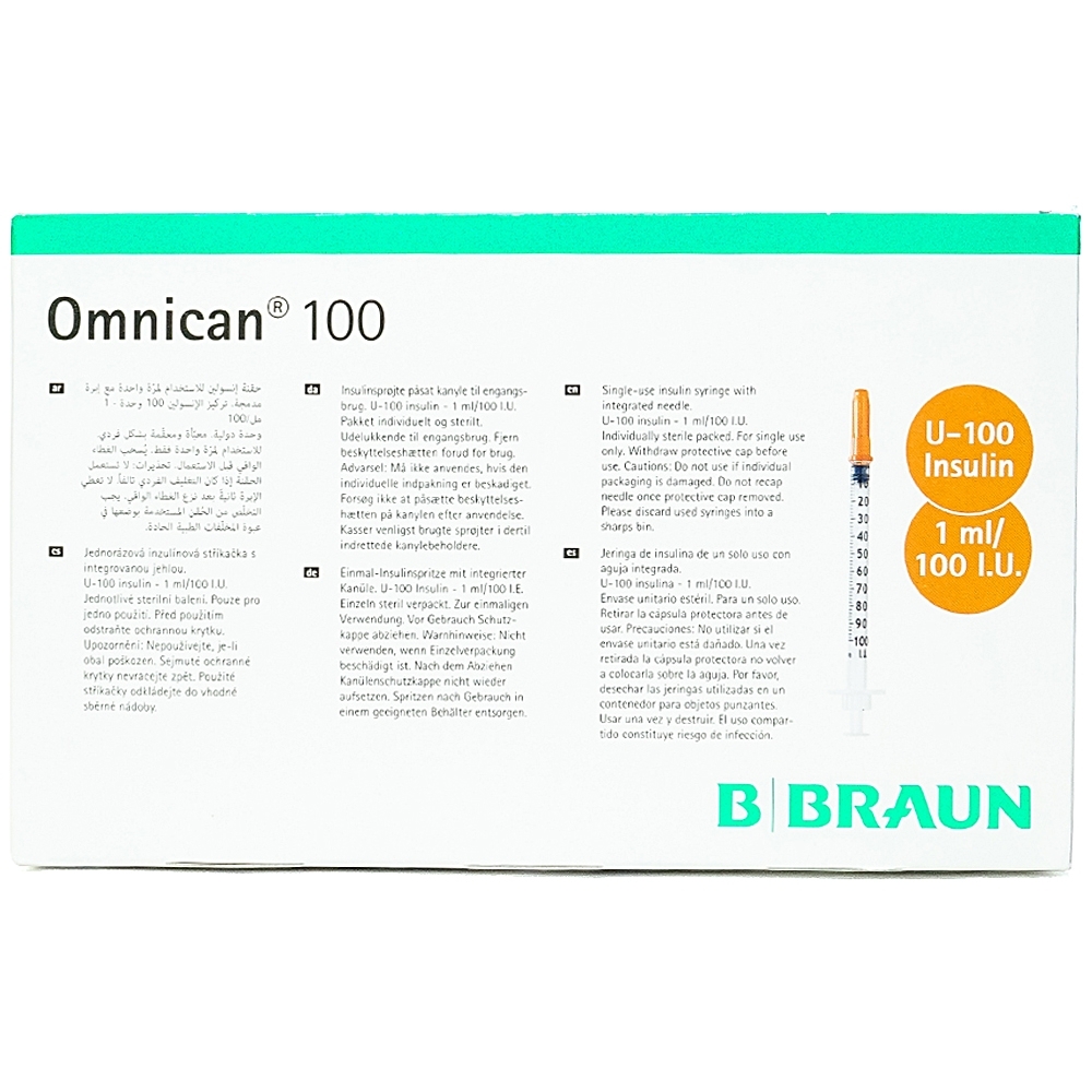 Hình ảnh Kim tiêm tiểu đường B.Braun Omnican 1ml/100 I.U màu cam dùng cho người tiểu đường (100 cái)