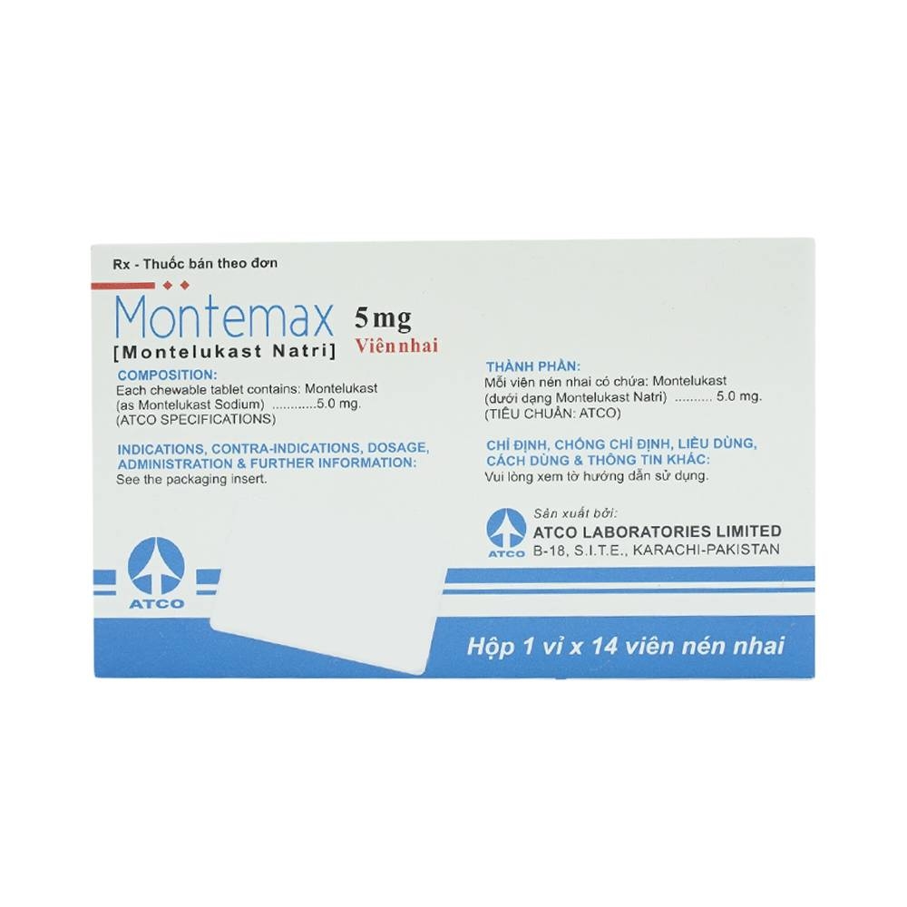 Hình ảnh Viên nhai Montemax 5mg Atco điều trị hen suyễn mãn tính (1 vỉ x 14 viên)