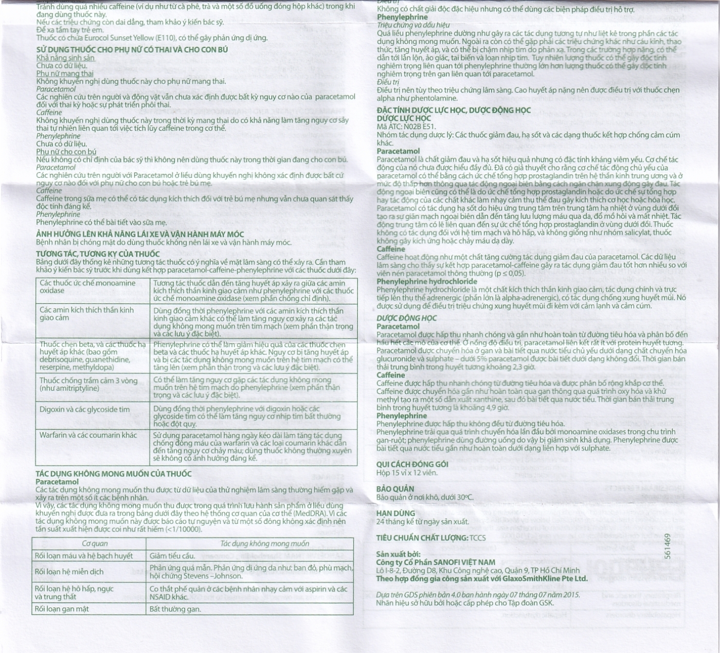 Hình ảnh Viên nén Panadol Cảm Cúm GSK giảm các triệu chứng cảm cúm, sốt, đau và xung huyết mũi (15 vỉ x 12 viên) 