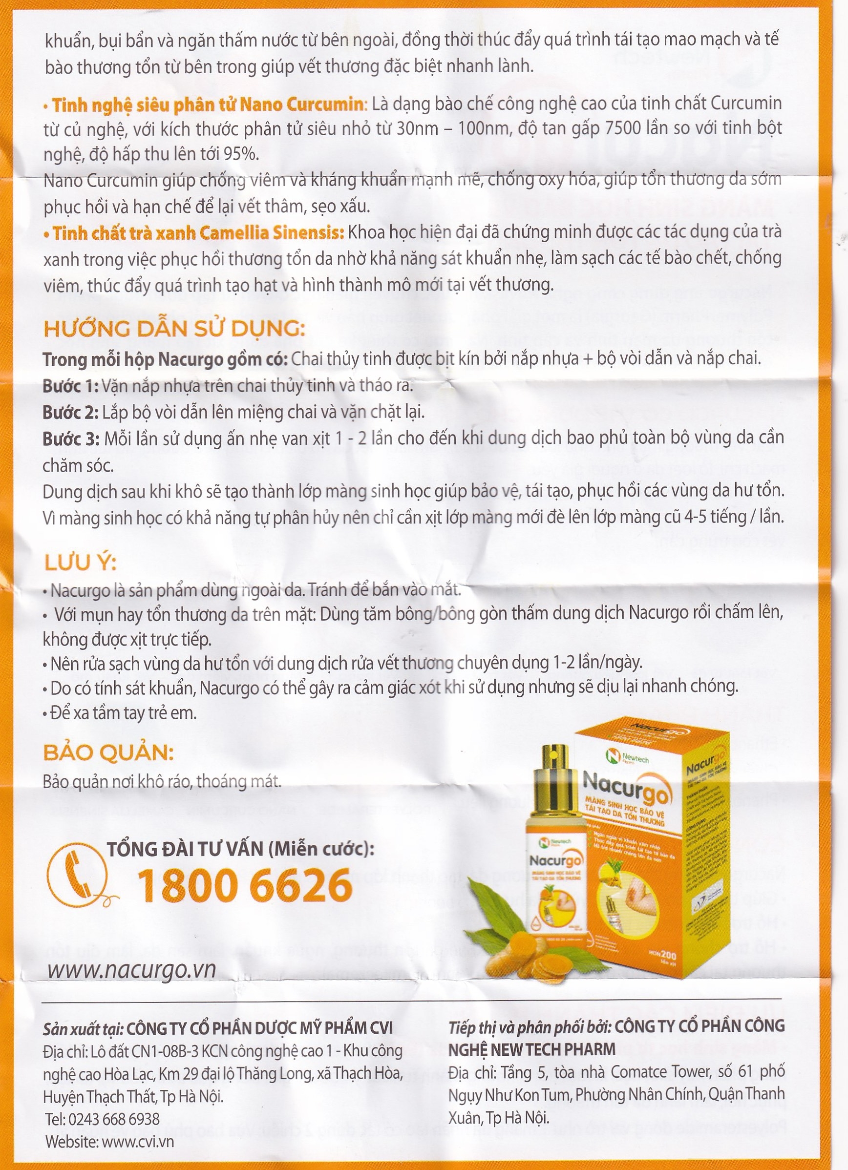 Hình ảnh Dung dịch xịt Nacurgo Đại Bắc tạo màng sinh học tái tạo da tổn thương (30ml)