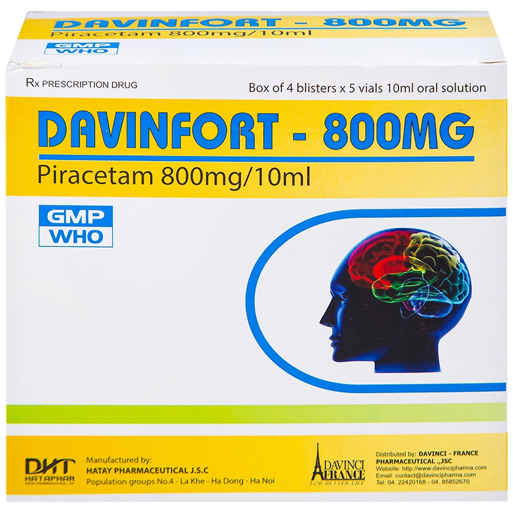 Hình ảnh Dung dịch Davinfort 800mg/10ml Hataphar điều trị chứng chóng mặt (20 ống x 10ml)