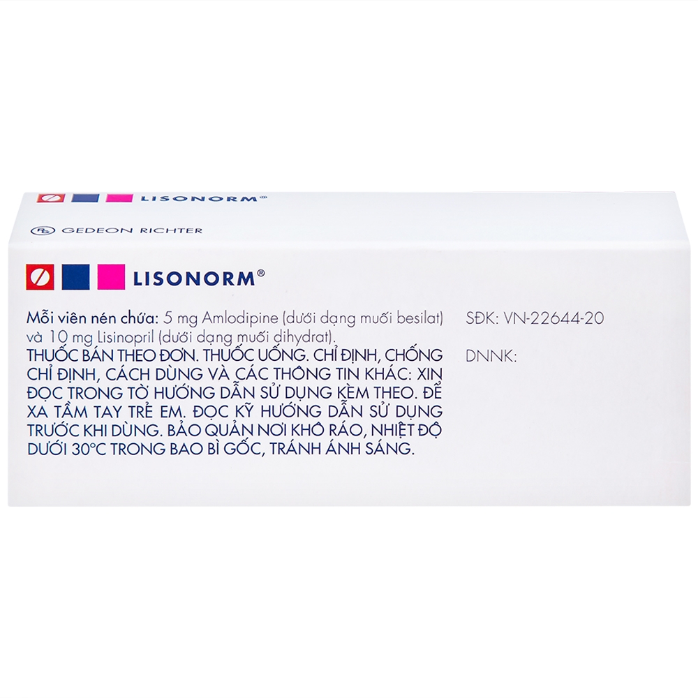 Hình ảnh Viên nén Lisonorm Gedeon điều trị tăng huyết áp vô căn (3 vỉ x 10 viên)