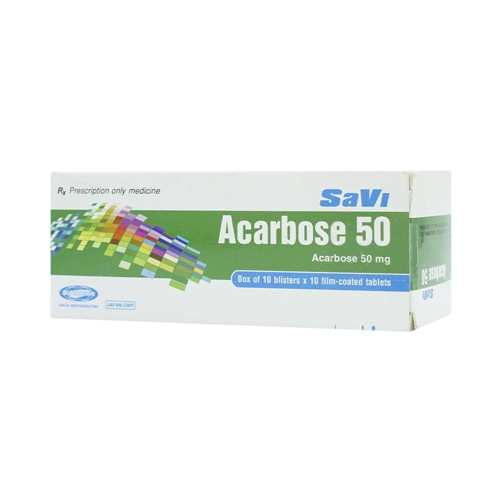 Hình ảnh Thuốc Acarbose 50 SaVi điều trị đái tháo đường (10 vỉ x 10 viên)