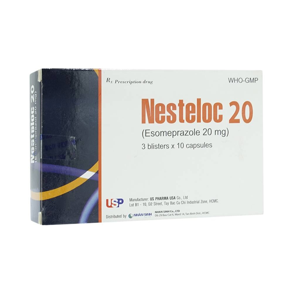 Hình ảnh Thuốc Nesteloc 20 USP điều trị trong hội chứng trào ngược dạ dày - thực quản (3 vỉ x 10 viên)
