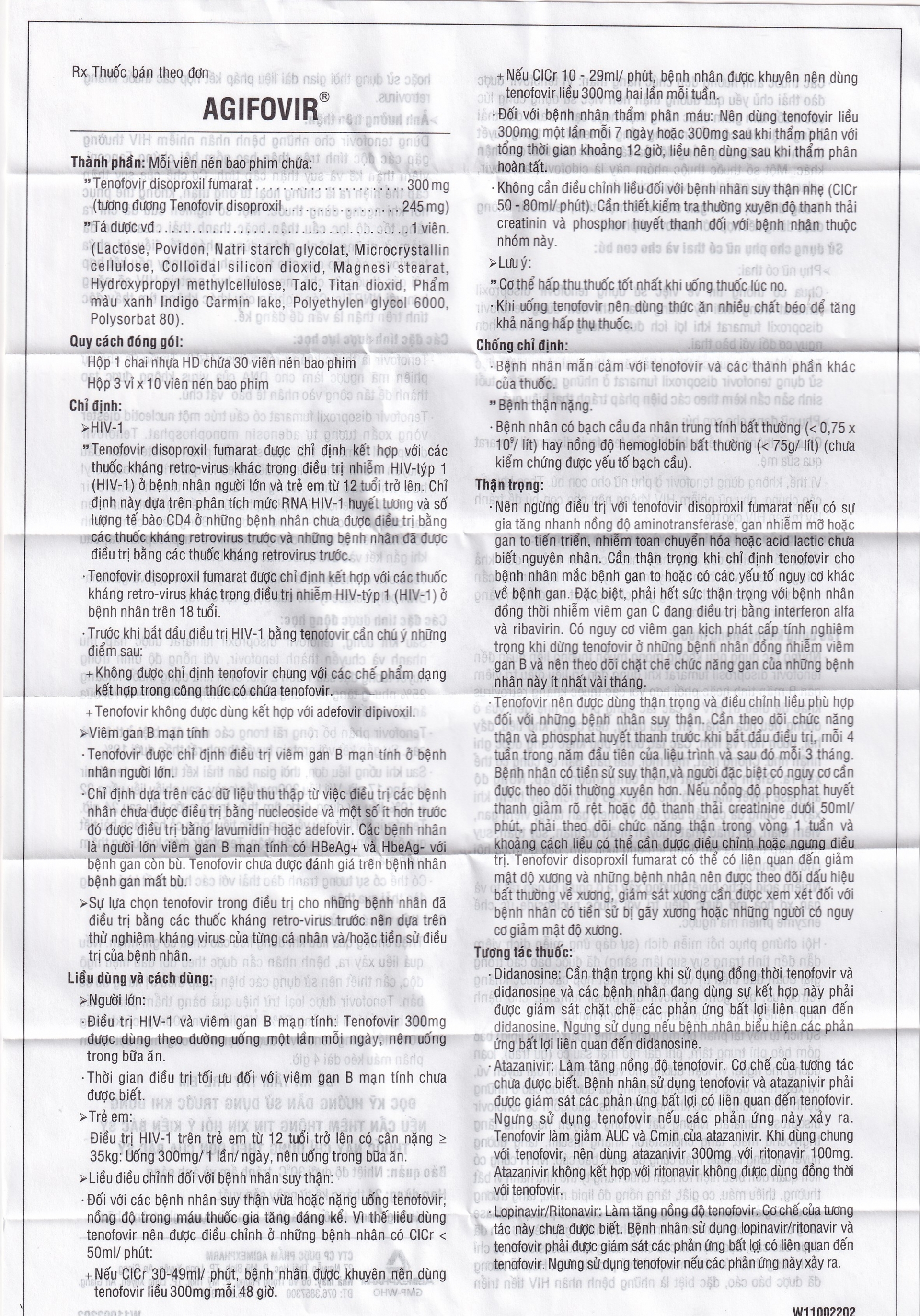 Hình ảnh Thuốc Agifovir 300mg Agimexpharm hỗ trợ điều trị HIV-1, viêm gan B mạn tính (3 vỉ x 10 viên)