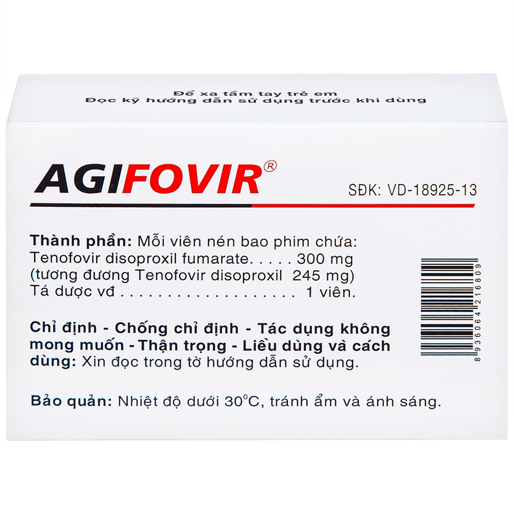 Hình ảnh Thuốc Agifovir 300mg Agimexpharm hỗ trợ điều trị HIV-1, viêm gan B mạn tính (3 vỉ x 10 viên)