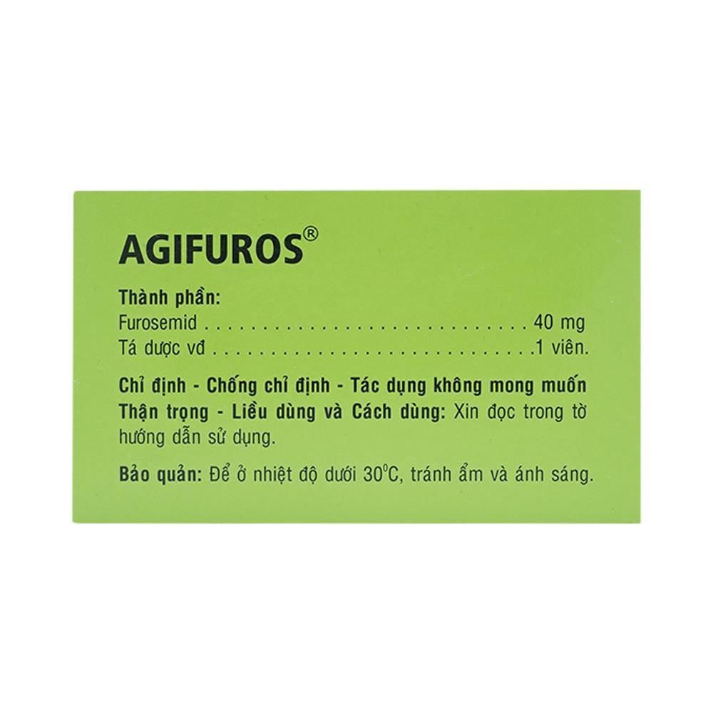 Hình ảnh Thuốc Agifuros 40mg Agimexpharm điều trị phù phổi cấp, phù do tim, gan, thận (10 vỉ x 25 viên)