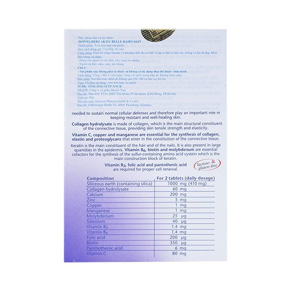 Hình ảnh Viên uống Belle Hair Doppelherz Aktiv bổ sung các vitamin và khoáng chất (3 vỉ x 10 viên)