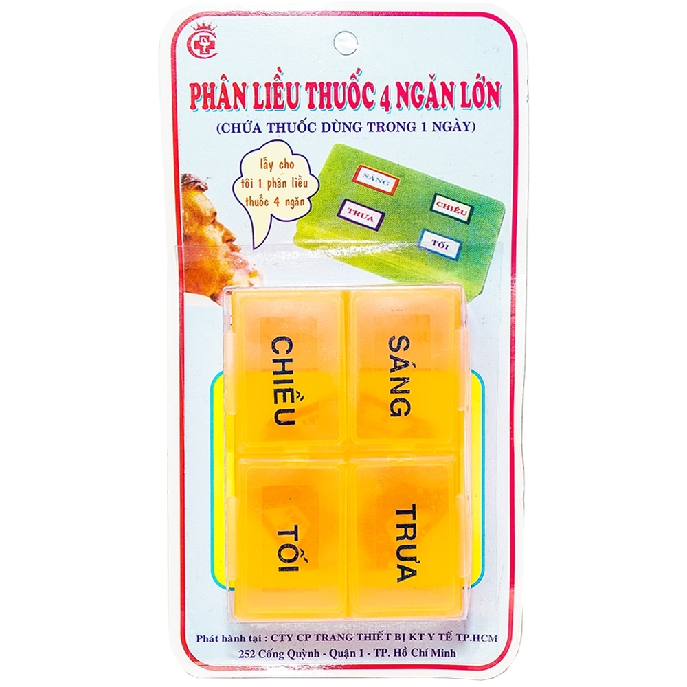Hình ảnh Hộp phân liều thuốc 4 ngăn vuông lớn giúp phân chia liều lượng thuốc trong 1 ngày (1 cái)