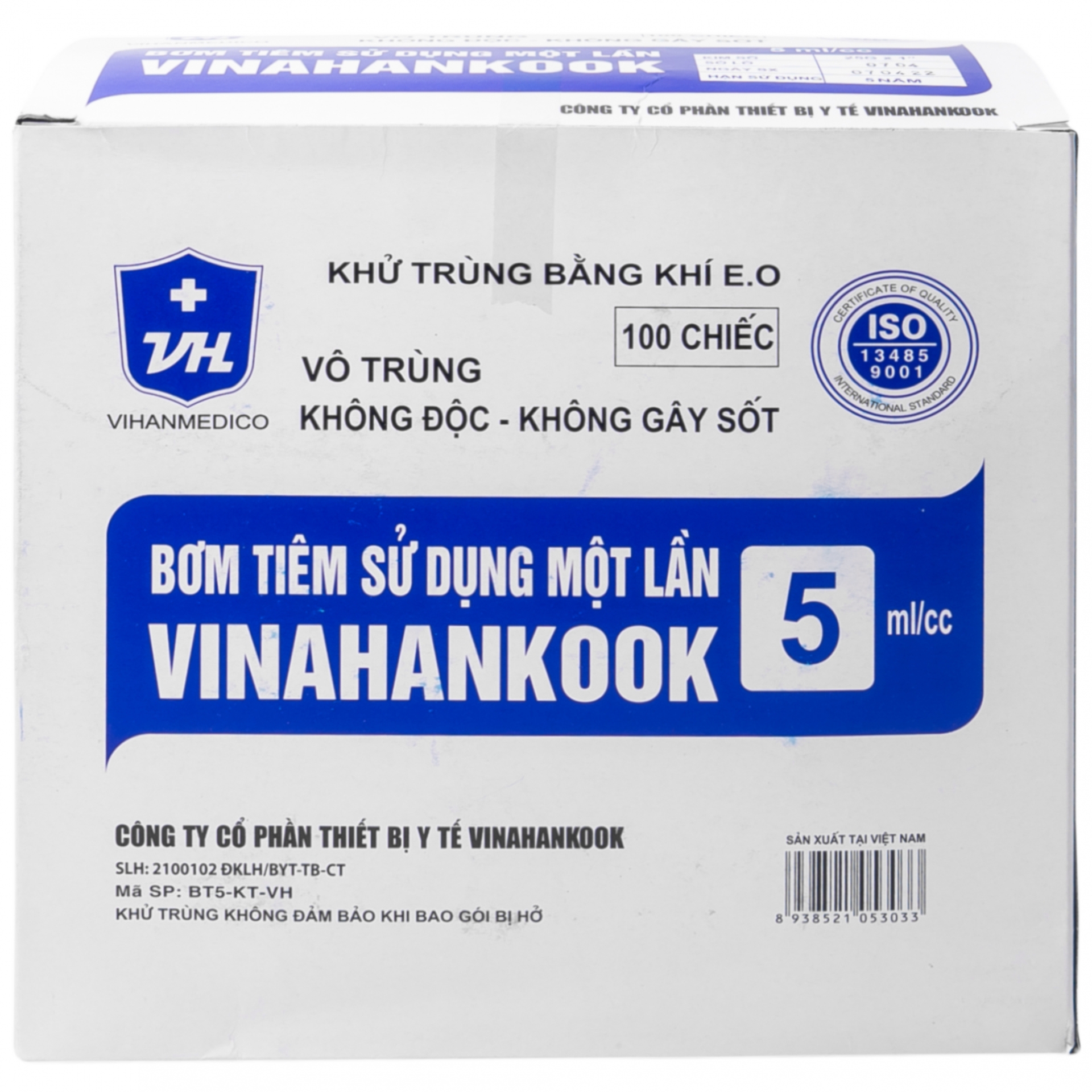 Hình ảnh Bơm tiêm sử dụng một lần Vinahankook 5ml/cc được khử trùng bằng khí E.O (100 cái)