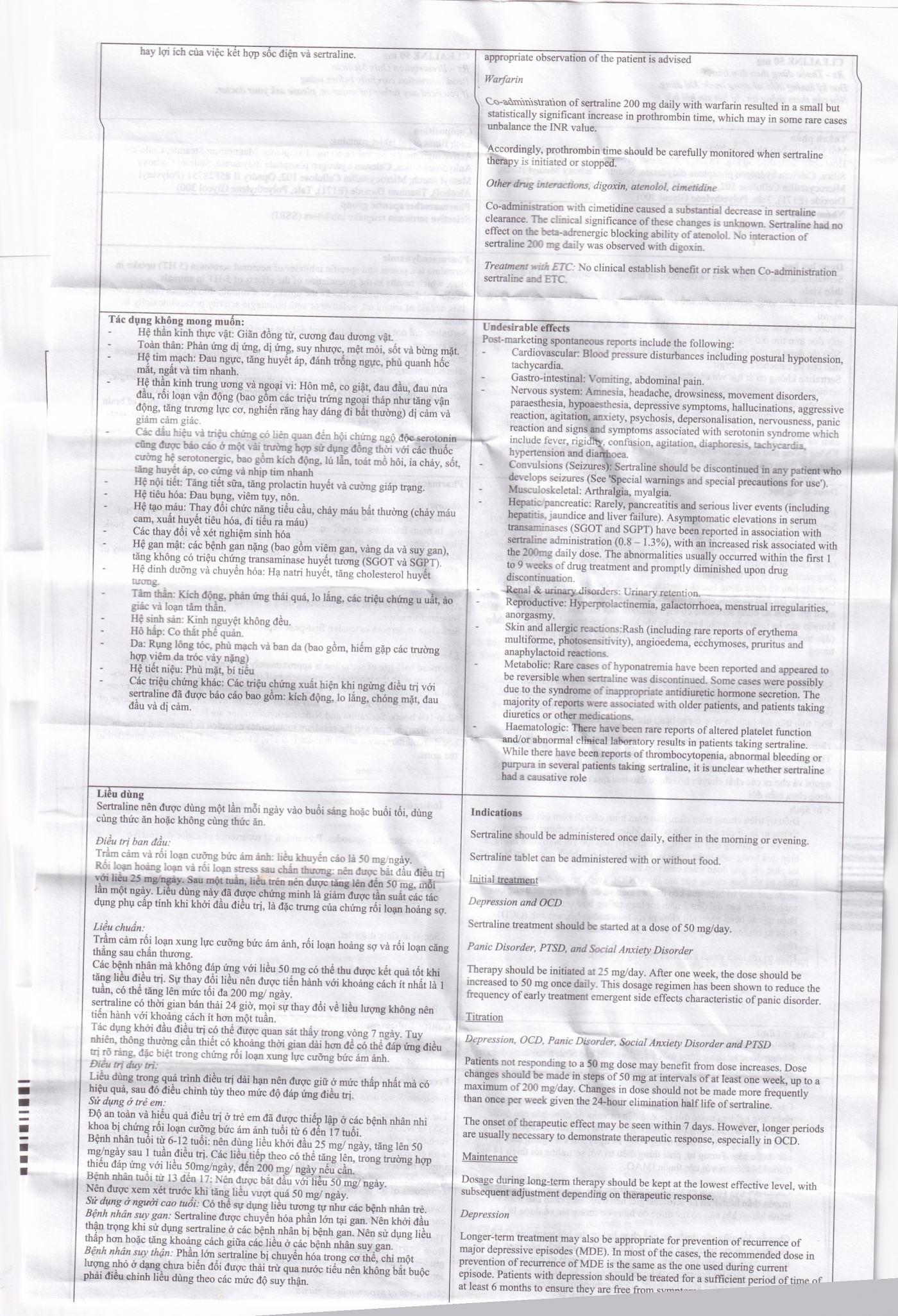 Hình ảnh Thuốc Clealine 50mg Atlantic điều trị triệu chứng trầm cảm, rối loạn cưỡng bức ám ảnh (6 vỉ x 10 viên)