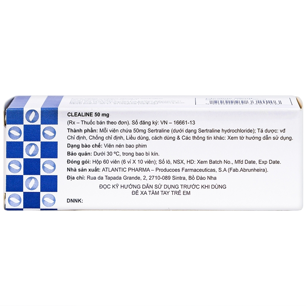 Hình ảnh Thuốc Clealine 50mg Atlantic điều trị triệu chứng trầm cảm, rối loạn cưỡng bức ám ảnh (6 vỉ x 10 viên)