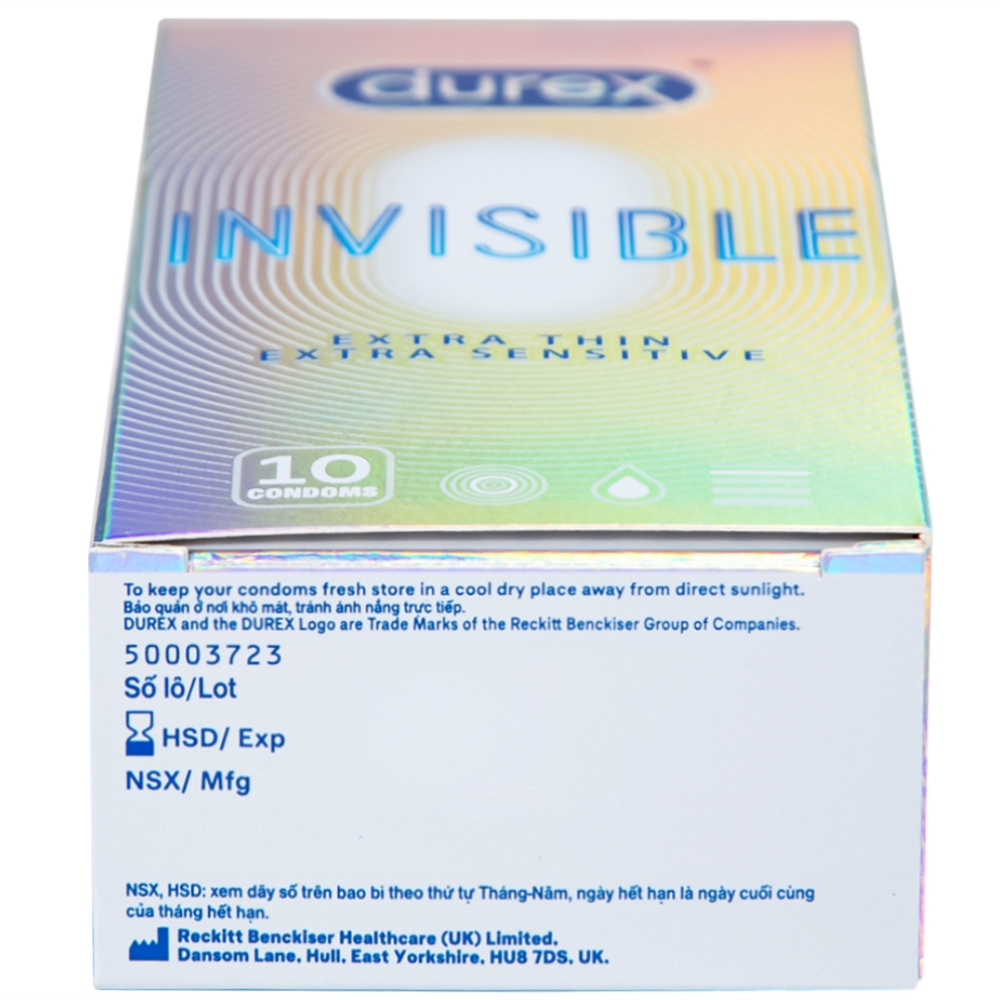 Hình ảnh Bao cao su Durex Invisible Extra Thin Extra Sensitive siêu mỏng, vừa vặn và ôm sát (10 cái)