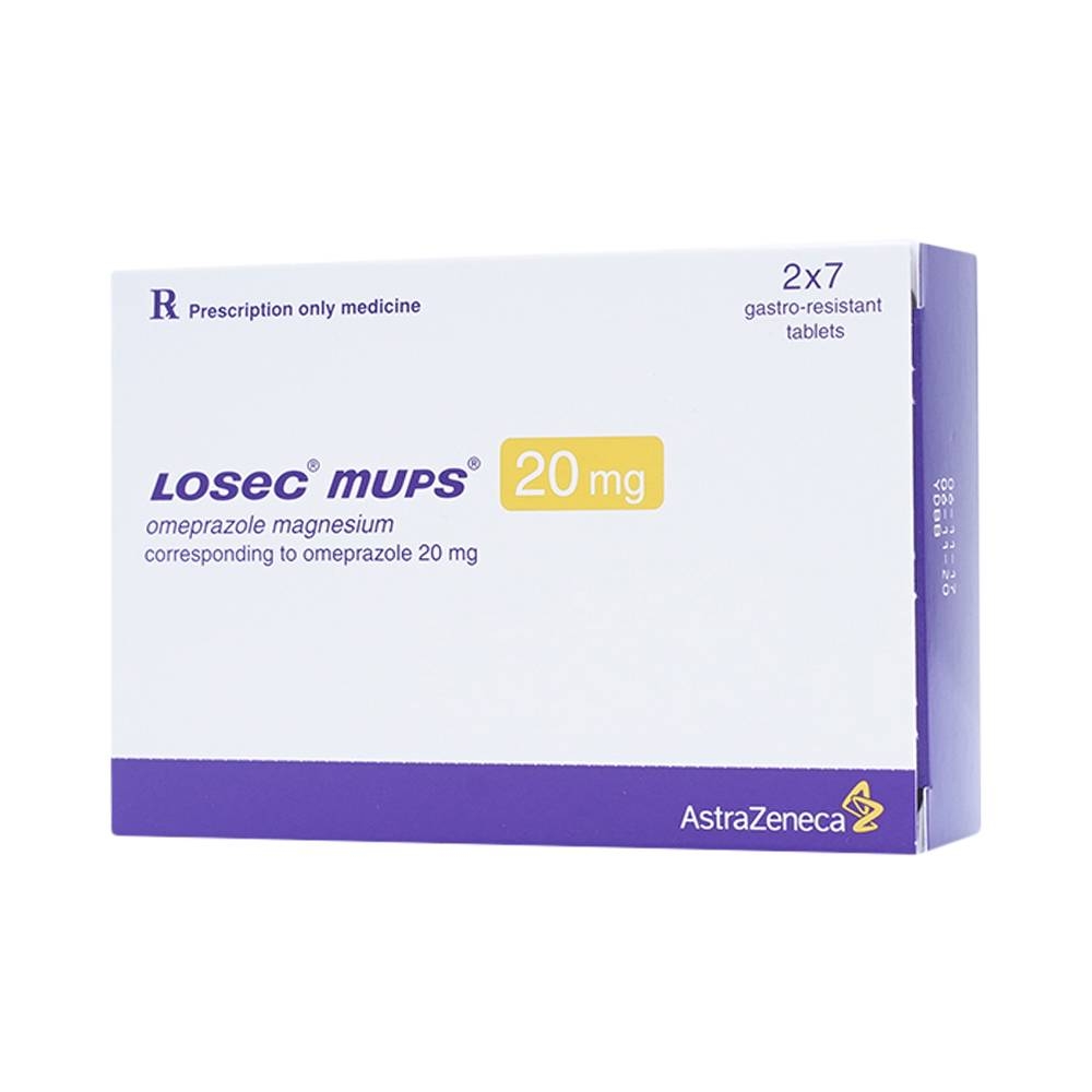 Hình ảnh Viên nén Losec Mups 20mg AstraZeneca điều trị loét tá tràng, dạ dày (2 vỉ x 7 viên)