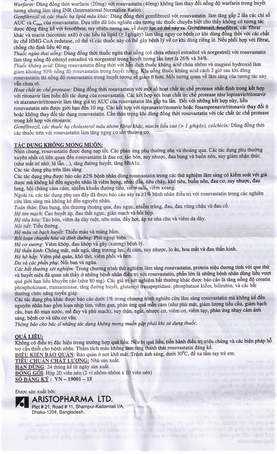 Hình ảnh Thuốc Ruvastin 10mg Aristopharma giảm sự gia tăng cholesterol toàn phần (20 viên)