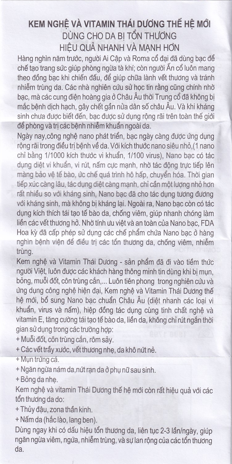 Hình ảnh Kem nghệ và vitamin Thái Dương Nano Bạc dưỡng da, nhanh liền sẹo, mờ vết thâm, nám (20g)