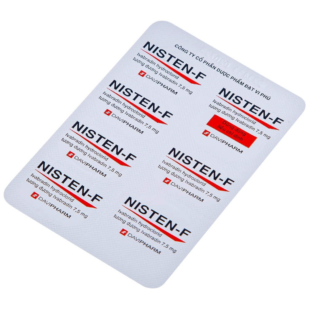 Hình ảnh Viên nén Nisten-F 7,5mg DaViPharm điều trị bệnh mạch vành, đau thắt ngực (4 vỉ x 7 viên)