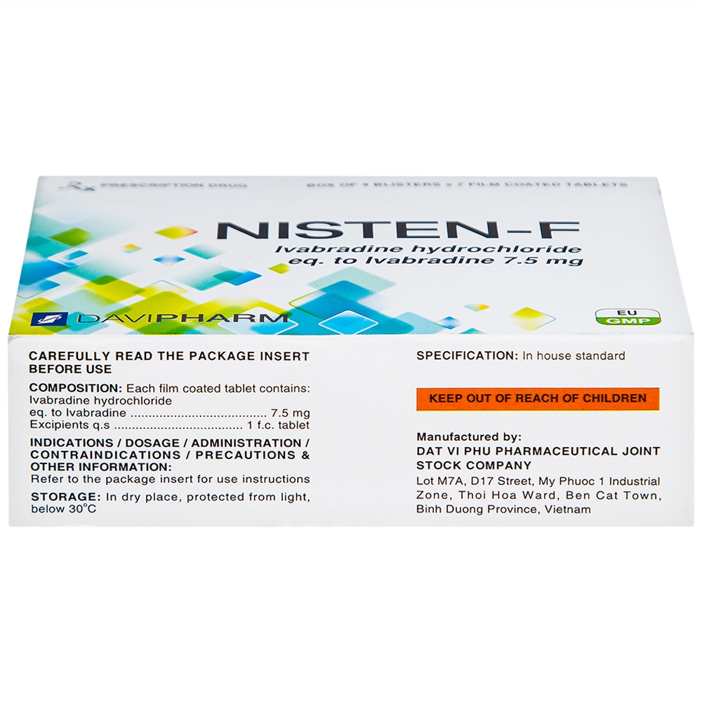 Hình ảnh Viên nén Nisten-F 7,5mg DaViPharm điều trị bệnh mạch vành, đau thắt ngực (4 vỉ x 7 viên)