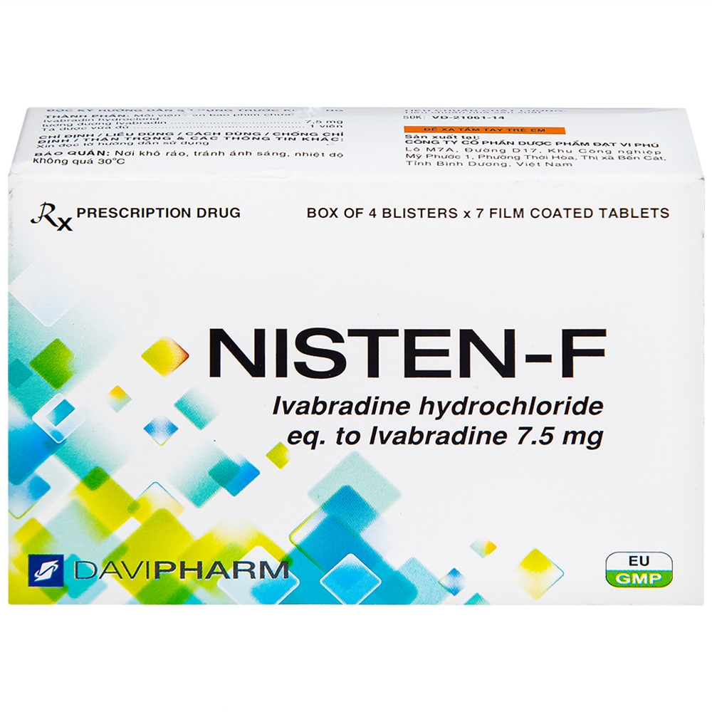 Hình ảnh Viên nén Nisten-F 7,5mg DaViPharm điều trị bệnh mạch vành, đau thắt ngực (4 vỉ x 7 viên)