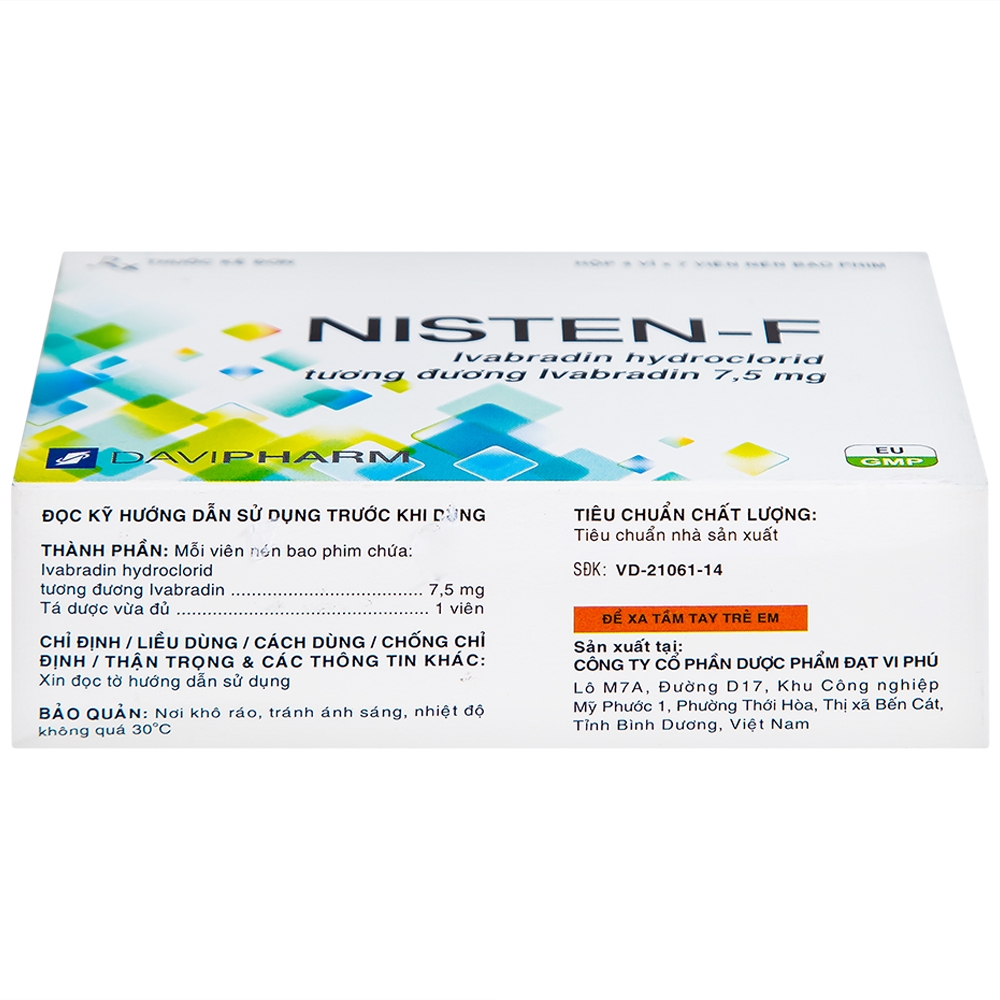 Hình ảnh Viên nén Nisten-F 7,5mg DaViPharm điều trị bệnh mạch vành, đau thắt ngực (4 vỉ x 7 viên)