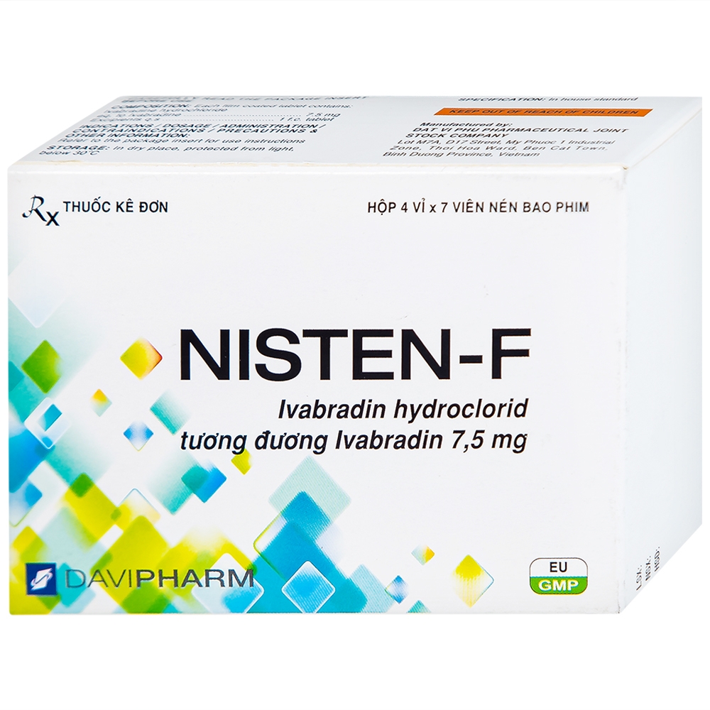 Hình ảnh Viên nén Nisten-F 7,5mg DaViPharm điều trị bệnh mạch vành, đau thắt ngực (4 vỉ x 7 viên)