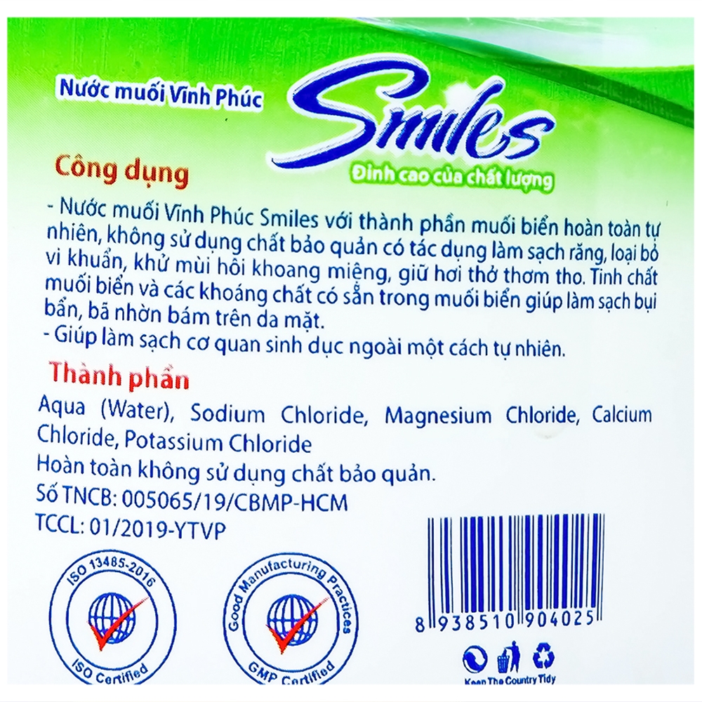 Hình ảnh Nước muối Vĩnh Phúc Natri Clorid 0.9% sát trùng vết thương (12 chai)