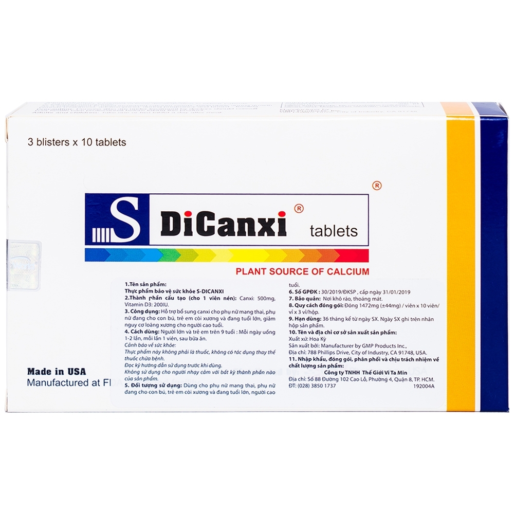 Hình ảnh Viên uống S DiCanxi USV Pharma hỗ trợ bổ sung canxi (3 vỉ x 10 viên)
