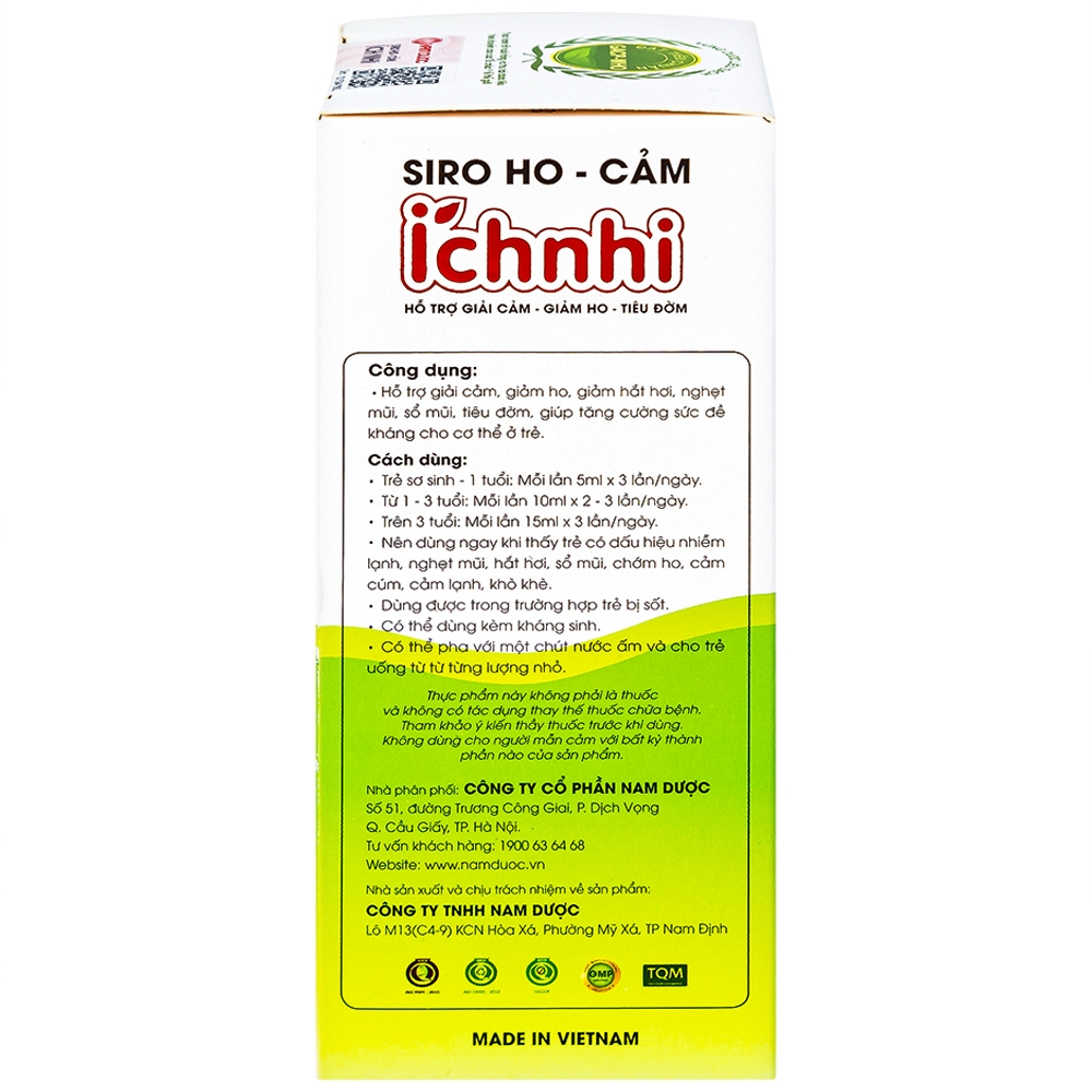 Hình ảnh Siro ho cảm Ích Nhi Nam Dược hỗ trợ giải cảm, giảm ho, tiêu đờm (90ml)