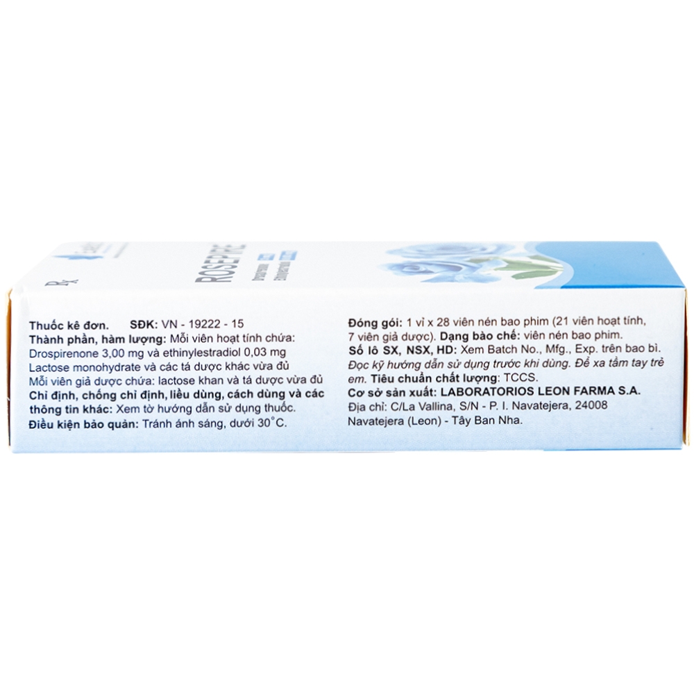 Hình ảnh Thuốc Rosepire 3mg/0,03mg Exeltis xanh dùng để tránh thai (1 vỉ x 28 viên)