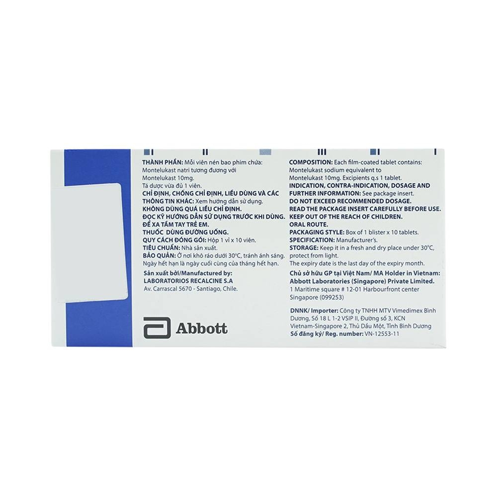 Hình ảnh Thuốc Smart-Air 10mg Abbott điều trị hen phế quản mạn tính (1 vỉ x 10 viên)