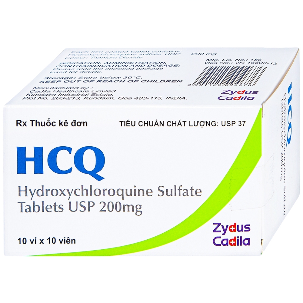 Hình ảnh Thuốc HCQ 200mg Zydus Cadila điều trị sốt rét cấp tính, lupus ban đỏ (10 vỉ x 10 viên)
