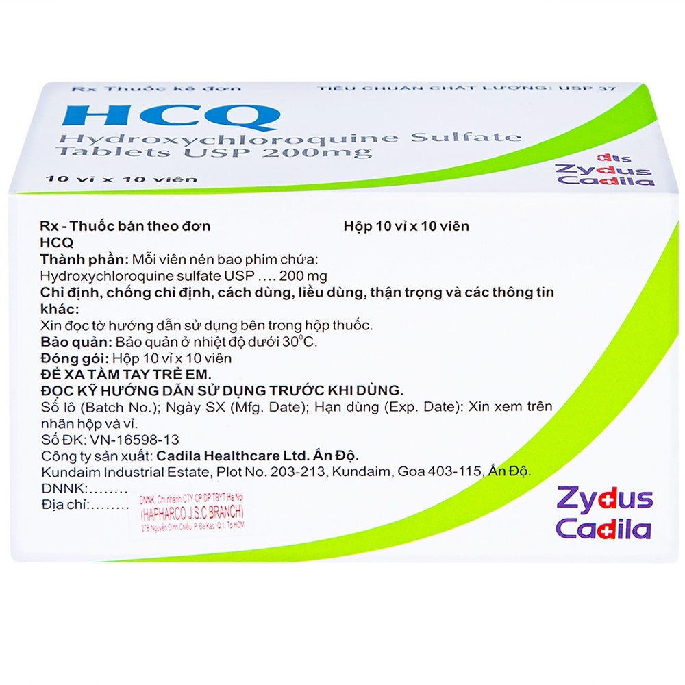 Hình ảnh Thuốc HCQ 200mg Zydus Cadila điều trị sốt rét cấp tính, lupus ban đỏ (10 vỉ x 10 viên)