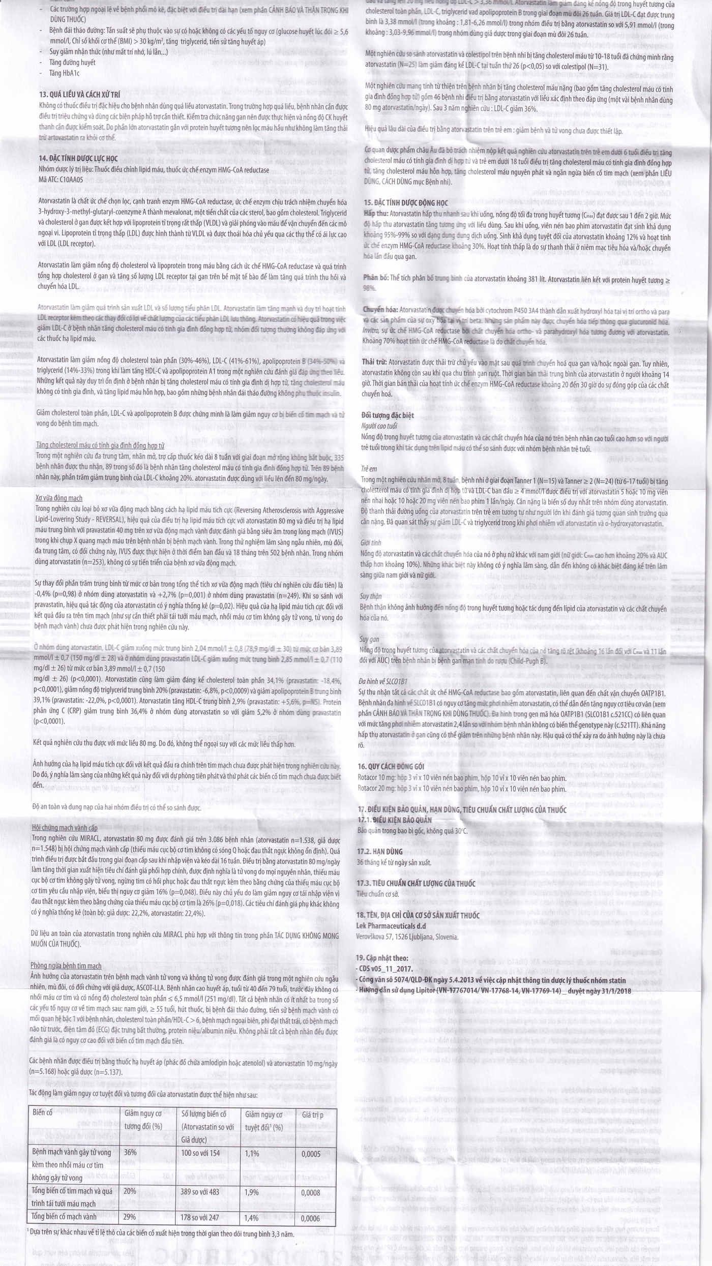 Hình ảnh Thuốc Rotacor 20mg Sandoz điều trị tăng cholesterol toàn phần (3 vỉ x 10 viên)